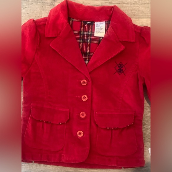 NWT IZOD Girl Red Pea Coat Size 3T (Perfect Holidays Jacket) Embroidered logo - Picture 3 of 5